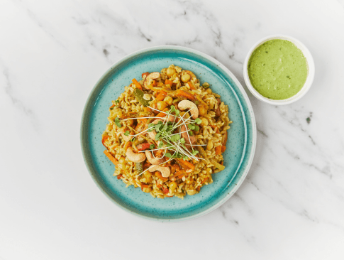 Vegan Biryani with Green Chutney