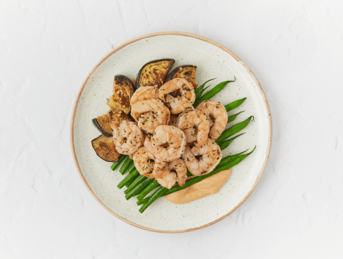 Herbed Shrimp with Harissa Hummus